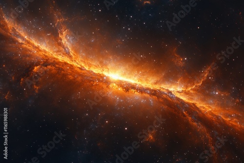 Bright orange galaxy with a bright yellow star in the middle