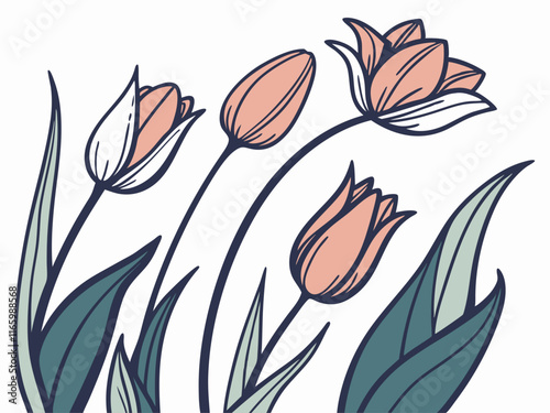 Generate sharp-edged tulips with asymmetric petal arrangements and gradient fills.