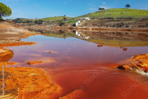 Death and desolation in the Tinto river, Huelva. As a possible result of the mining, Tinto river is notable for being very acidic and its deep reddish hue is due to iron photo