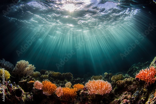 Beautiful underwater scene with a variety of colorful coral and sea life