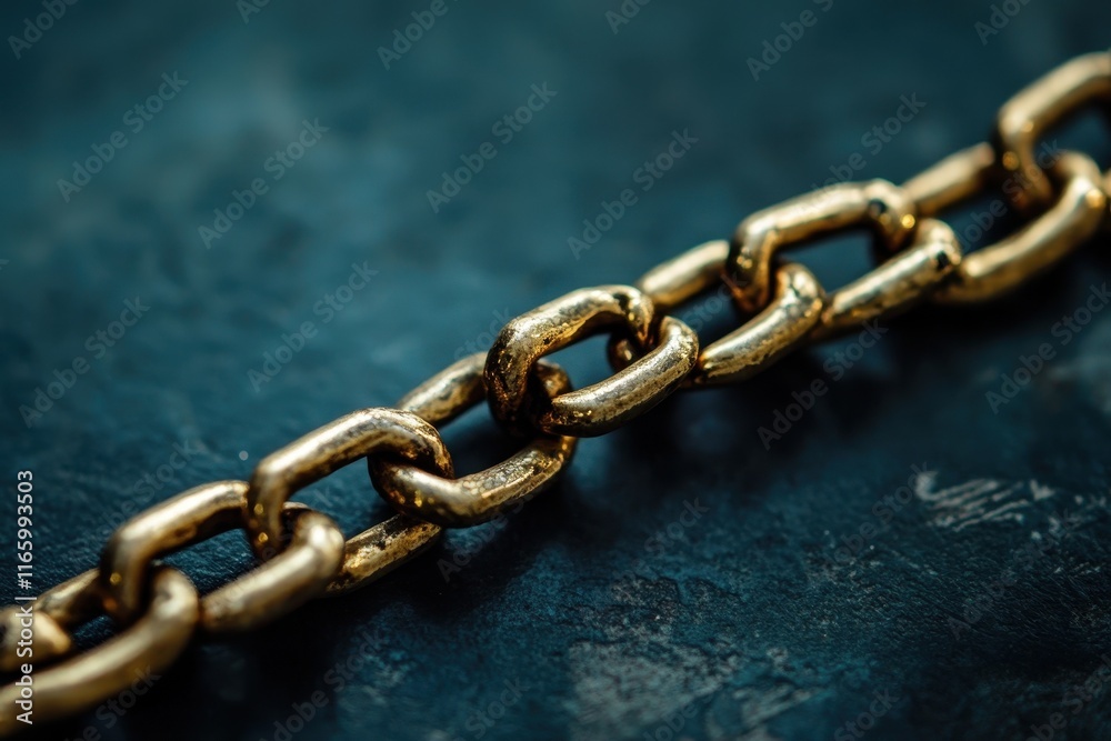 Close-up view of a shiny gold chain resting on a textured dark surface Close-up view of a shiny gold chain resting on a textured dark surface