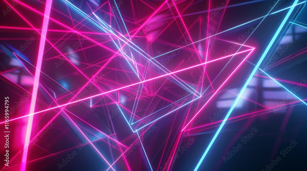 Intersecting pink and blue neon lights form dynamic geometric shapes, creating a vibrant and futuristic wallpaper design Intersecting pink and blue neon lights form dynamic geometric shapes, creating a vibrant and futuristic wallpaper design