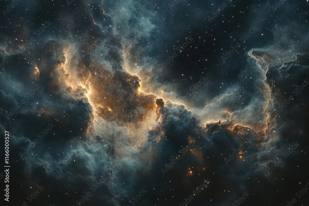 Fototapeta premium Celestial clouds illuminated by distant stars create a stunning cosmic vista in deep space