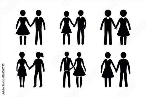 Couple holding hand silhouette icon design