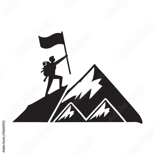 Climber Reaching the Summit Silhouette Illustration
