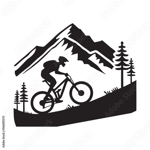 Mountain Biking Silhouette Action Illustration