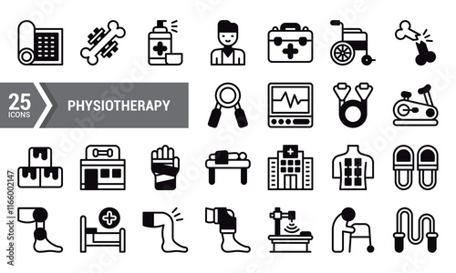 25 Line Icons for Physiotherapy and Rehabilitation.