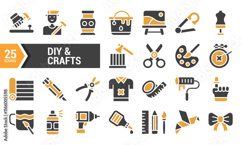 25 DIY and Crafts Glyph Icons in Two Colors.