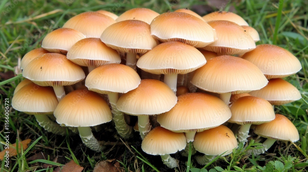 Group of Mushrooms Growing in Fresh Green Grass Group of Mushrooms Growing in Fresh Green Grass