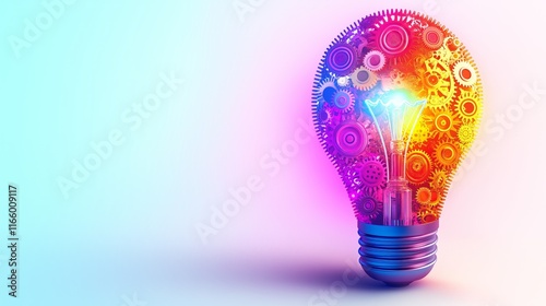 A radiant lightbulb with an intricate design of gears, glowing in a bright conceptual theme of creativity and engineering, symbolizing progress and innovation