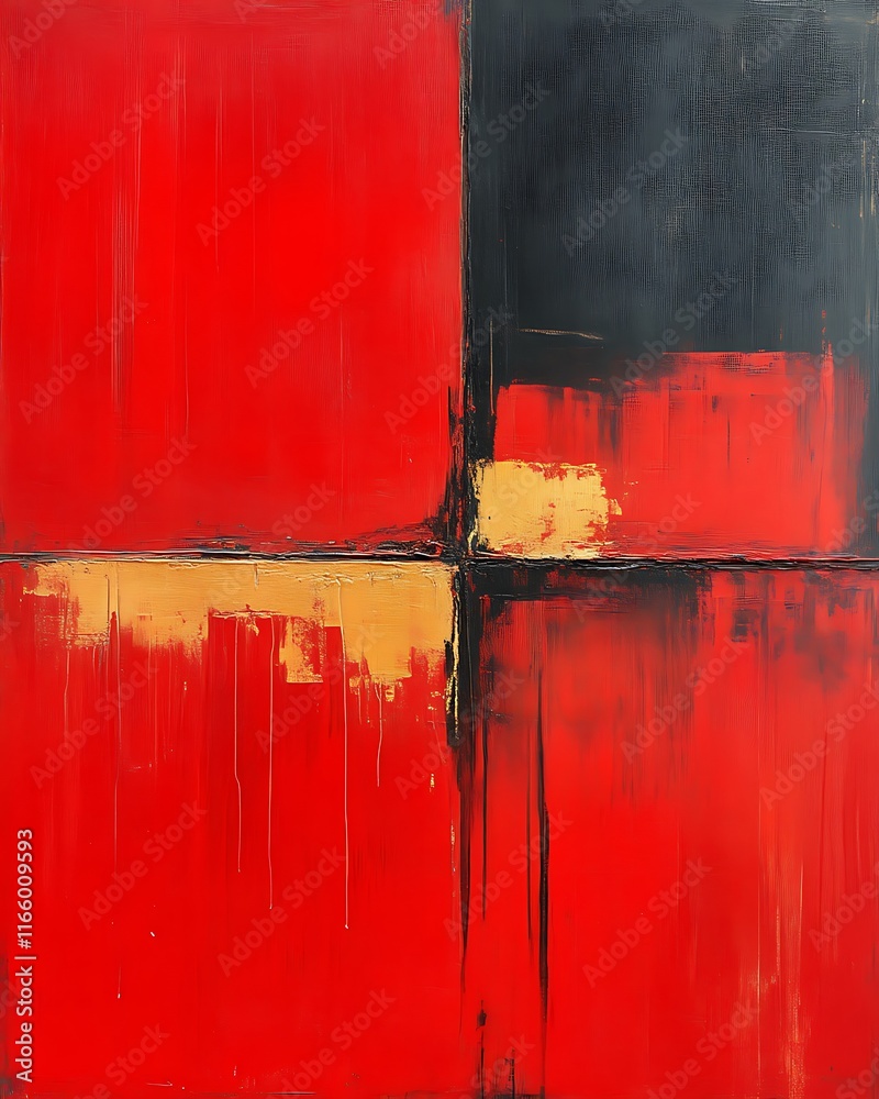 Abstract Red Black Gold Canvas Painting Artwork