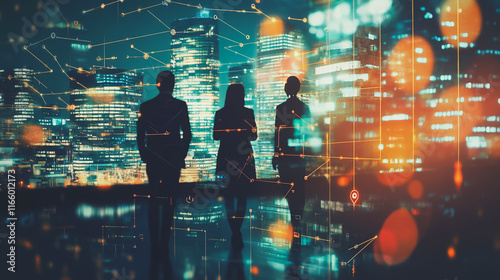 Wallpaper Mural Abstract business team stands on the peak of success amid tall, innovative Smart city and graphs with statistics to analyze business potential and predict future developments in company growth. Torontodigital.ca