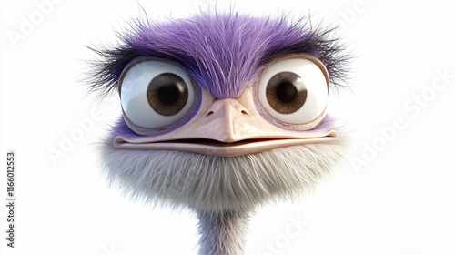 A cartoonish purple ostrich with large eyes and a friendly expression. photo