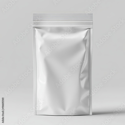 A mockup of a white bag for a gym supplement. Blank creatine package for promoting the supplement brand.