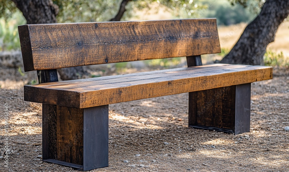 Rustic wooden park bench outdoors. Rustic wooden park bench outdoors.