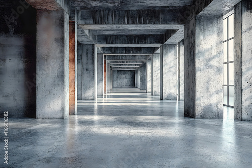 stock photo features a 3D-rendered empty and dark abstract concrete room interior photo