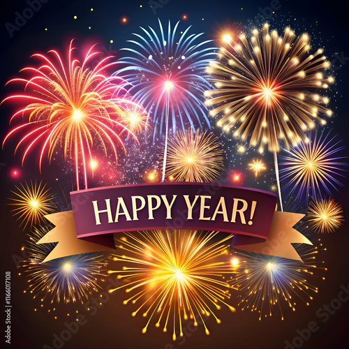 Happy New Year fireworks display.