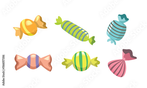 Twisted candy. Collection of candy. Chocolate collection. Set of sweet candy.