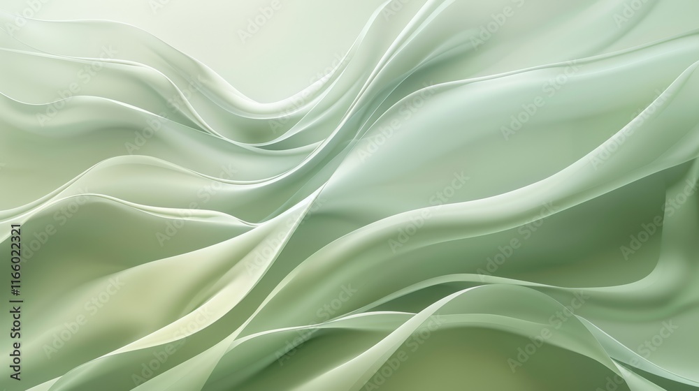 Obraz premium Flowing smoothly, light green wallpaper creates an elegant and modern design, featuring soft waves and a delicate, textured backdrop