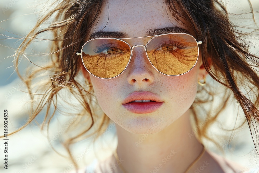 A close-up shot of a person wearing sunglasses, perfect for use in portraits or product photography A close-up shot of a person wearing sunglasses, perfect for use in portraits or product photography