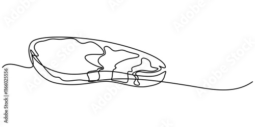 Continuous one line drawing of meat veal, pork, beef, veal steak grill bbq concept in silhouette on a white background, Continuous Line Steak Meat Icon, Steakhouse Continuous Line Icon pro vector.