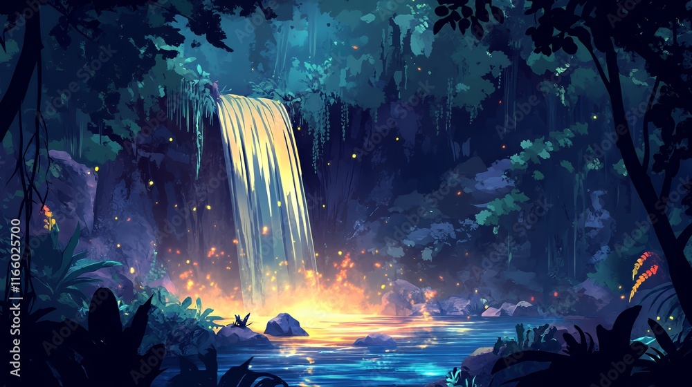 Enchanting Waterfall in a Lush Tropical Forest Enchanting Waterfall in a Lush Tropical Forest