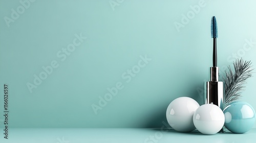 This image features a sophisticated makeup arrangement that combines beauty products with stylish decorative elements, emphasizing elegance and modern aesthetics.