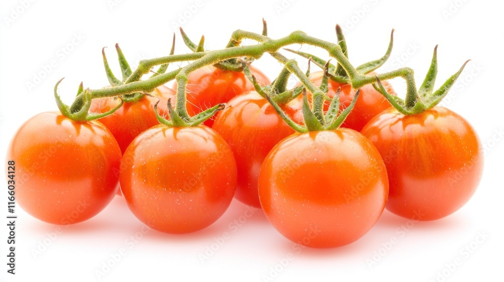 Fresh red tomatoes on a vine, ready for culinary use. Fresh red tomatoes on a vine, ready for culinary use.