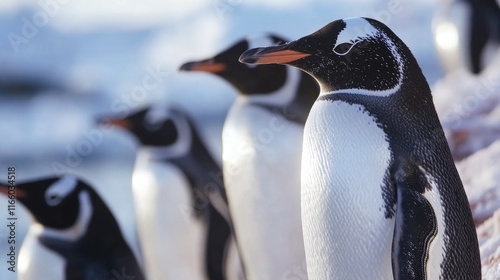 A group of penguins standing next to each other, often used for wildlife or animal-related content photo