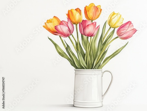 Wallpaper Mural Vibrant tulip bouquet displayed in white vase floral arrangement studio setting aesthetic beauty Torontodigital.ca