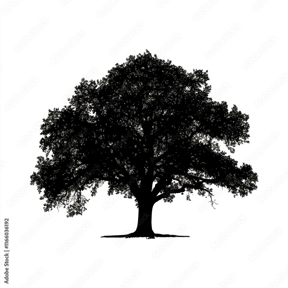 Fototapeta premium Silhouette of a large leafy tree on white background