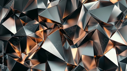 Geometric low poly wallpaper with metallic triangles forming an abstract and futuristic background, ideal for modern and technology related designs
