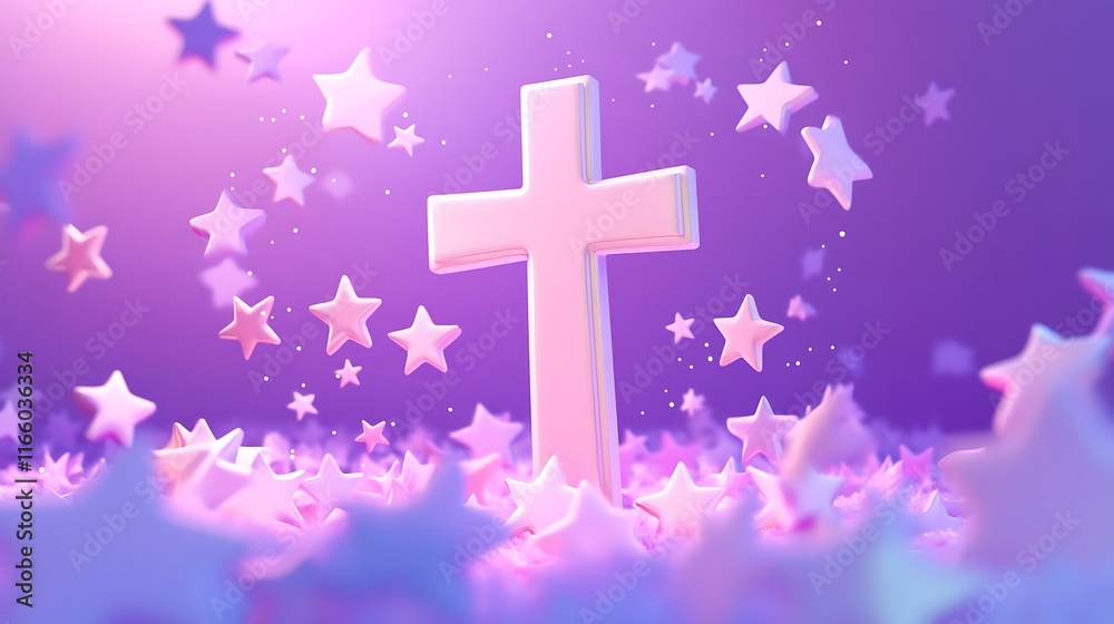 Obraz premium A White Cross Amidst a Field of Pink Stars
