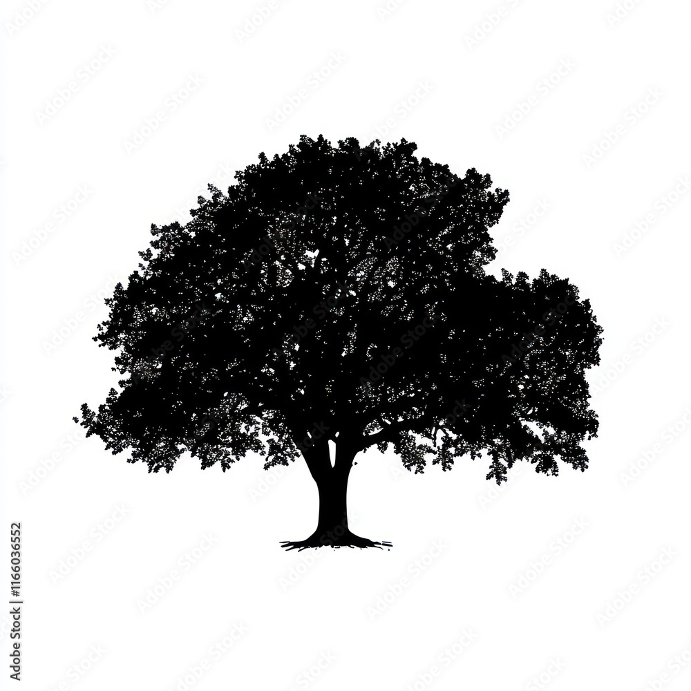 Fototapeta premium Black Silhouette Of A Large Full Leafed Tree