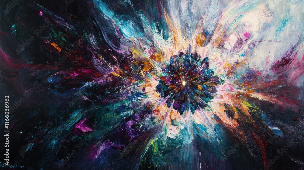 Fototapeta premium A vibrant abstract explosion of colors, evoking emotions and cosmic themes.