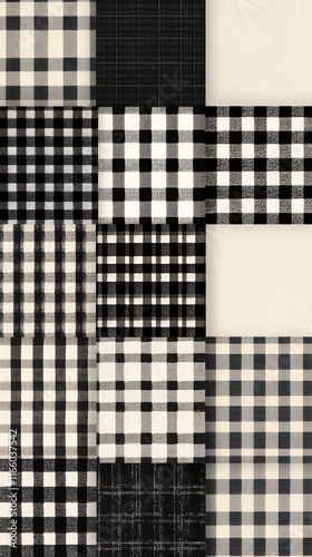 Black and white gingham pattern textures.