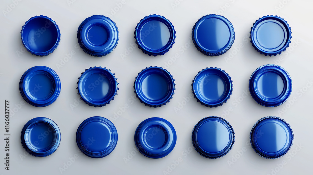 Blue plastic bottle caps png set isolated on transparent background. Realistic 3D illustration of screw lids top, side, front, upside down view. Mockup of cover for mineral water, soda, medicines Blue plastic bottle caps png set isolated on transparent background. Realistic 3D illustration of screw lids top, side, front, upside down view. Mockup of cover for mineral water, soda, medicines