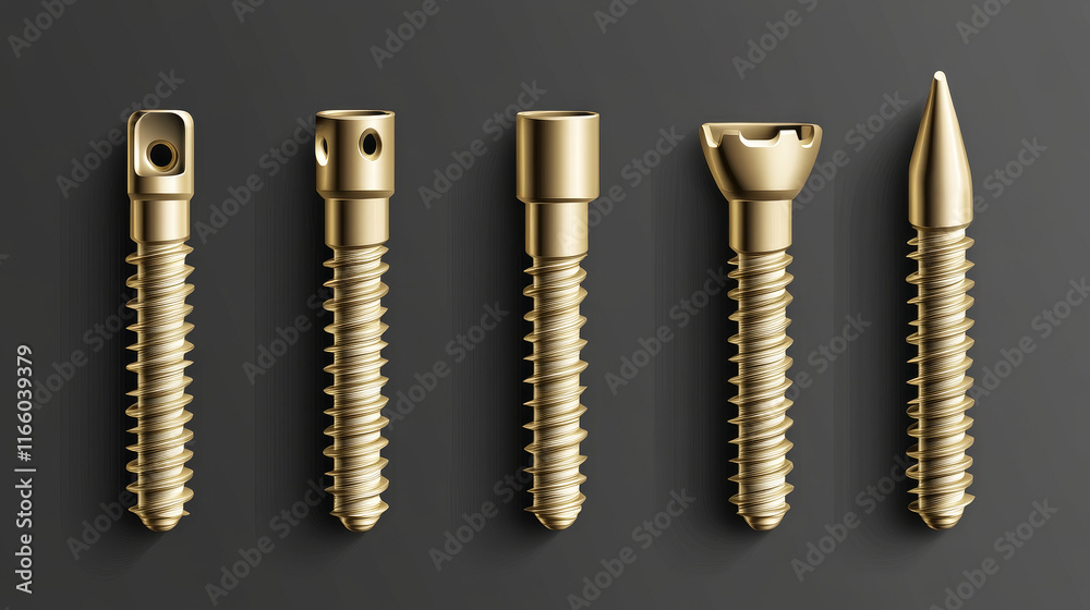 Set of six metal screws. EPS10 vector. Set of six metal screws. EPS10 vector.