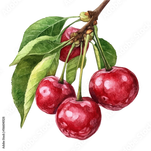 A watercolor vector painting of a Surinam cherry, isolated on a white background. Surinam cherry vector.

