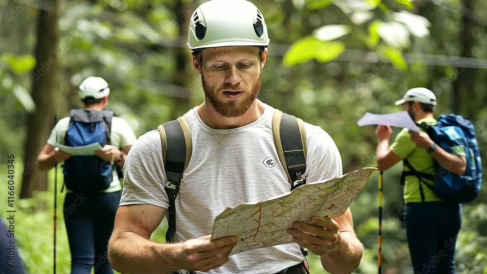 Tour Guide Briefing Adventurers for Zipline Tour in Mountains