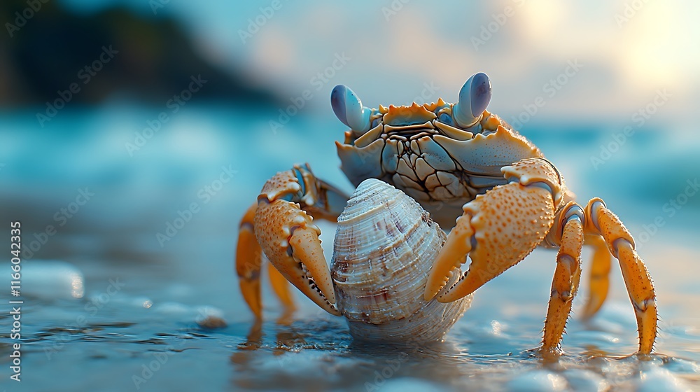 Dynamic Beach Wildlife Close-Up Showcasing Vibrant Crab Ocean Masterpiece Photo Dynamic Beach Wildlife Close-Up Showcasing Vibrant Crab Ocean Masterpiece Photo