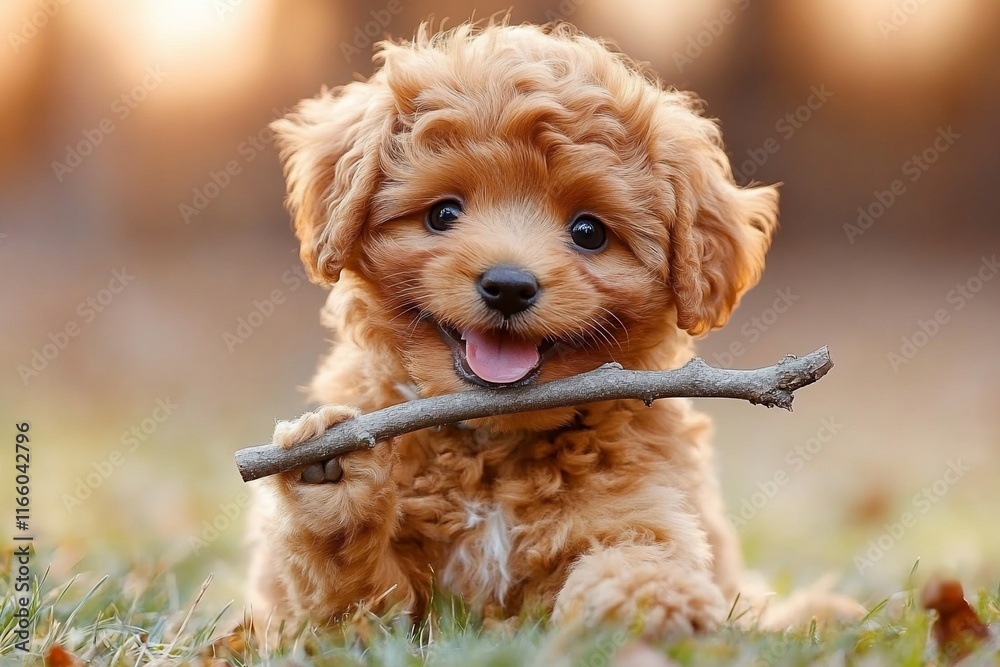 Cute puppy holding stick in mouth. Cute puppy holding stick in mouth.