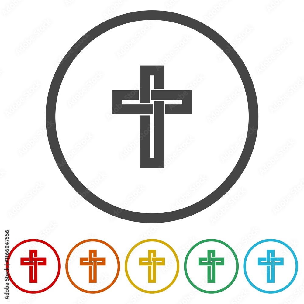 Obraz premium Christian cross icon . Set icons in color circle buttons