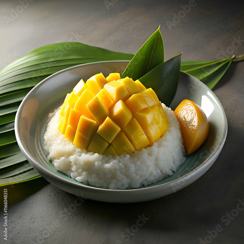 Delicious mango sticky rice dish. photo