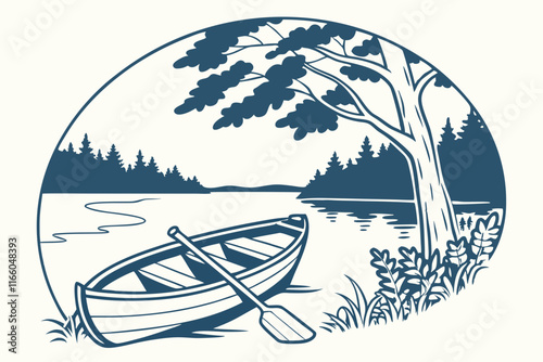 Rowboat with Oars: Minimalist Design for Lakeside and Camping Themes photo