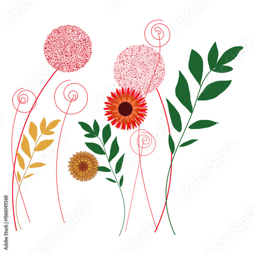 Decorazione floreale isolata, illustrazione botanica minimalista