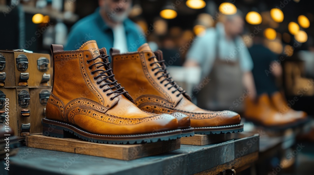 Vibrant shoemaking fair showcasing handcrafted shoes and artisan tools Vibrant shoemaking fair showcasing handcrafted shoes and artisan tools