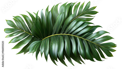 Tropical Palm Leaf, A vibrant, detailed palm leaf with natural curve and texture on a transparent background.