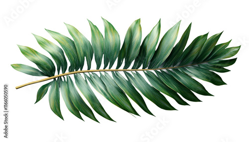 Tropical Palm Leaf, A vibrant, detailed palm leaf with natural curve and texture on a transparent background.