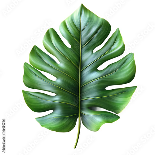 Tropical Palm Leaf, A vibrant, detailed palm leaf with natural curve and texture on a transparent background.